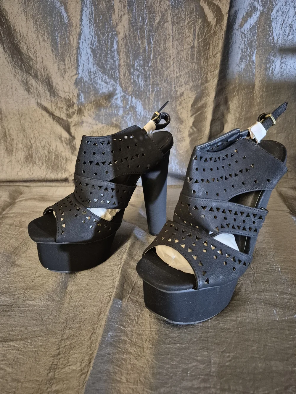 Nasty Girl Sequoia Black Cutout Platform Slingback Heels